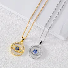 Blue Crystal Evil Eye Circle Necklace Protection Necklace – Silver, Gold