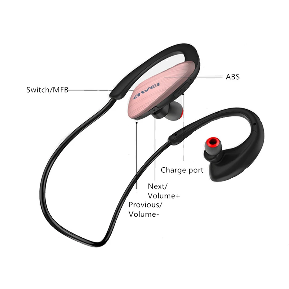 Awei Sport Blutooth Earbud Earpiece Wireless Headphone Headset Auriculares Bluetooth Earphone For In Ear Phone iPhone Running