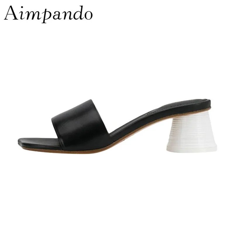

Individual Cup Heel One-strap Slippers Women Square Open Toe Strange Heel Beach Slides 2019 New Summer Outwear Shoes Woman