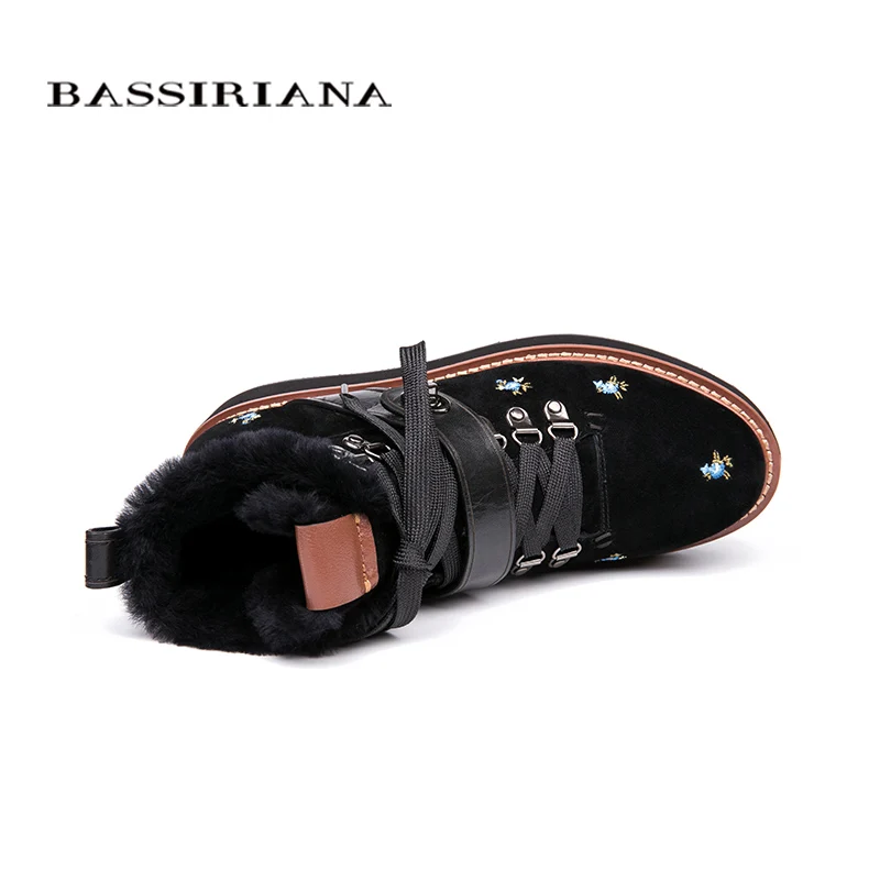 BASSIRIANA/2018 Новинка зимы из натуральной кожи Для женщин черная обувь на плоской