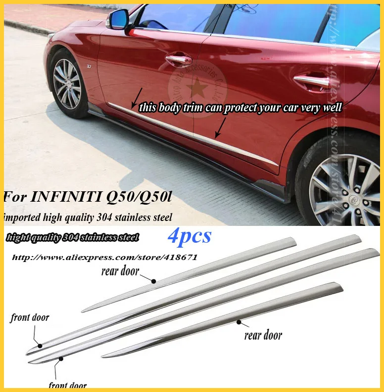 for INFINITI Q50/Q50L side door moulding/molding/scuff plate/body trim ,304 stainless steel,free shipping,2009-2014