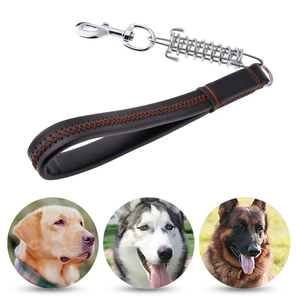 Buy Dog Leash Leather Short Leash for Pets with Explosion Proof Buffer Spring