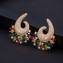 Janeklly модные шпильки геометрической формы серьги для женщин аксессуары Полный кубический цирконий серьги ювелирные изделия pendientes mujer moda