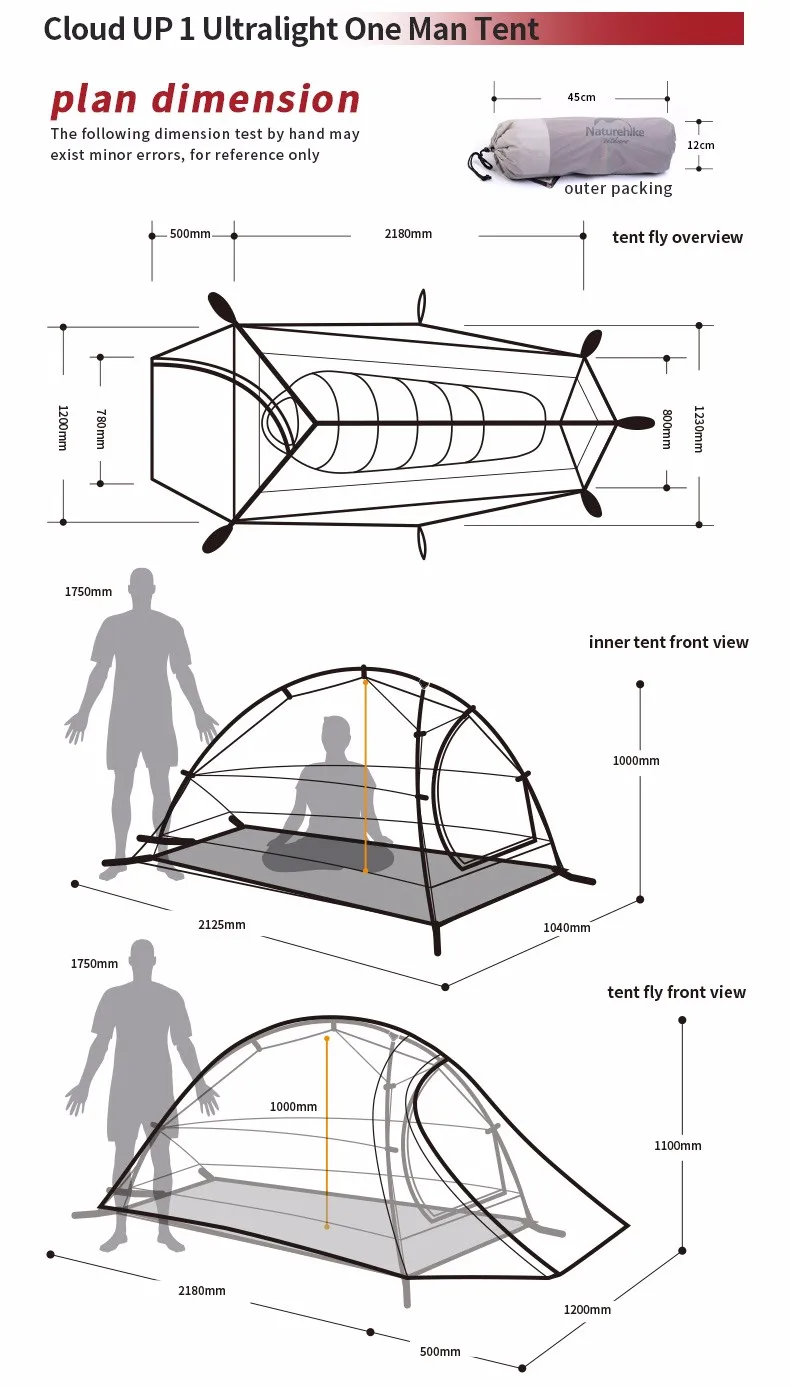 Naturehike Oudoor Сверхлегкий Кемпинг Велоспорт Туризм палатка 1 один человек профессиональный 20D нейлон силиконовое покрытие палатка