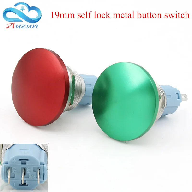 

19-mm metal button switch flat head self-locking button 3A red and green yellow and white