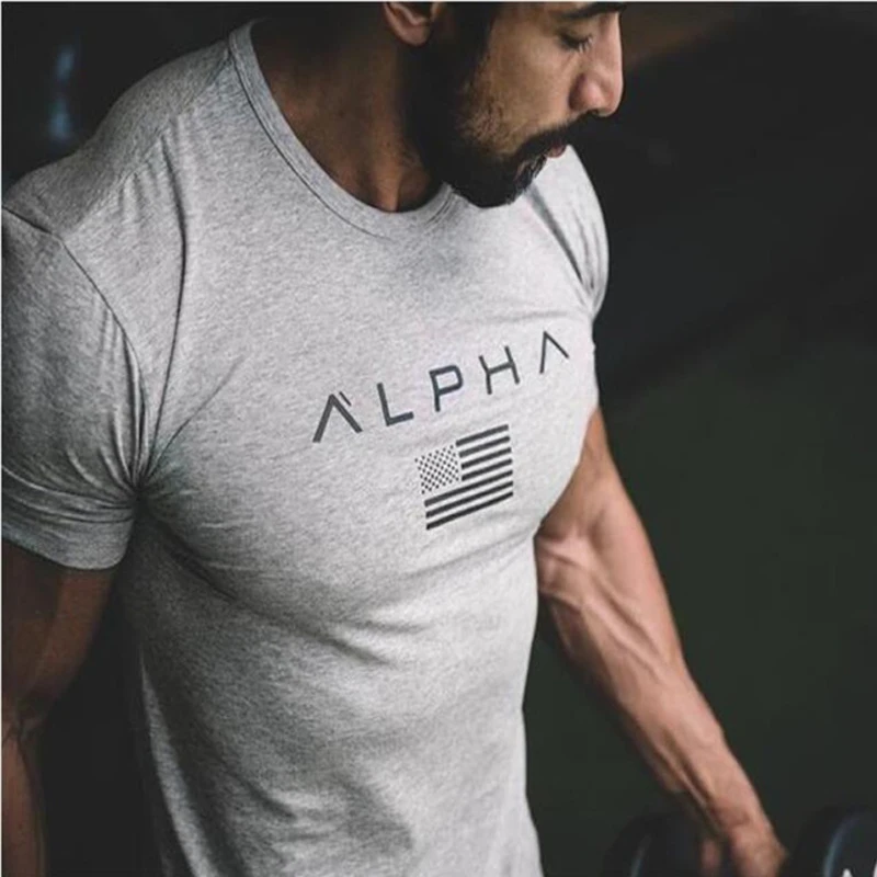

2018 New ALPHALETE Brand clothing Gyms Tight t-shirt mens fitness t-shirt homme Gyms t shirt men fitness crossfit Summer tops