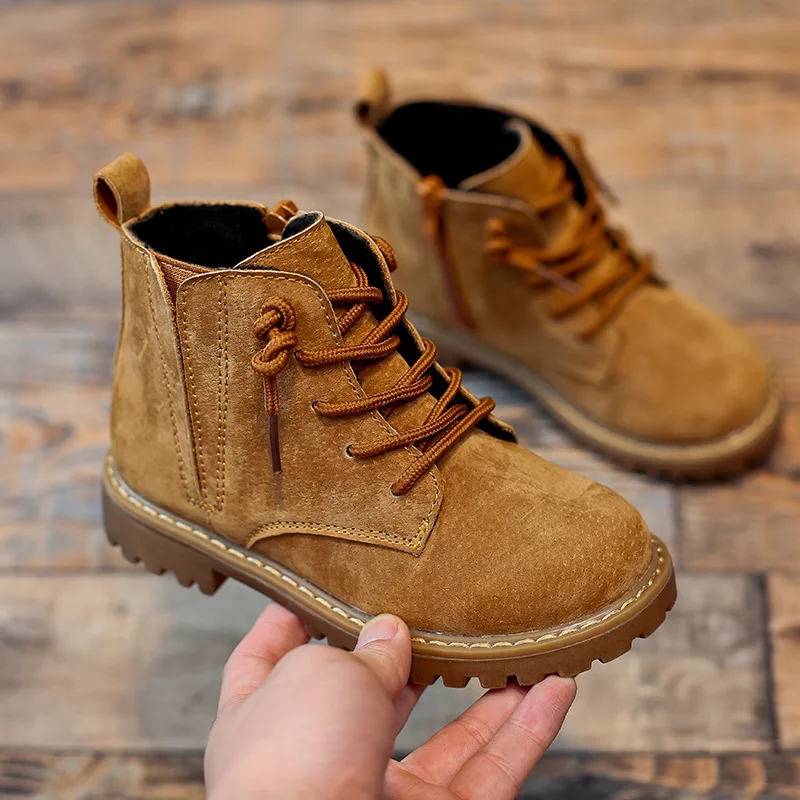 Skup Zimowe chłopięce buty dziewczęce oryginalne skórzane anty zamszowe Martin buty boczny zamek błyskawiczny Retro ciepłe bawełniane buty