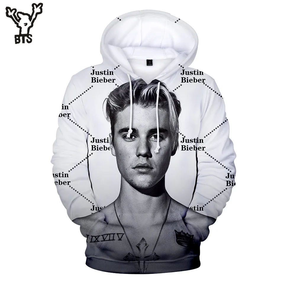 Singer Justin Bieber Portrait 3D Popular Cool Anime Print Sweatshirt Hoodies Men Women Fashion Streetwear Hip Hop Fans Clothes
