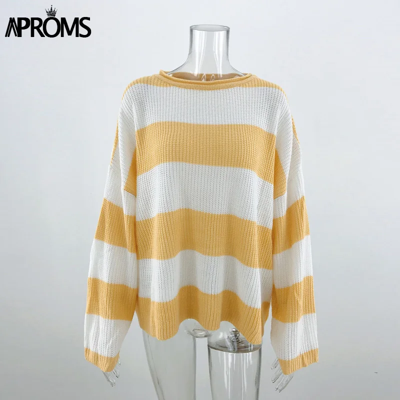 Aproms, элегантные свободные свитера с цветными блокировками для женщин, Осень-зима, яркие цвета, вязаные мягкие Пуловеры размера плюс, уличная одежда - Цвет: Цвет: желтый