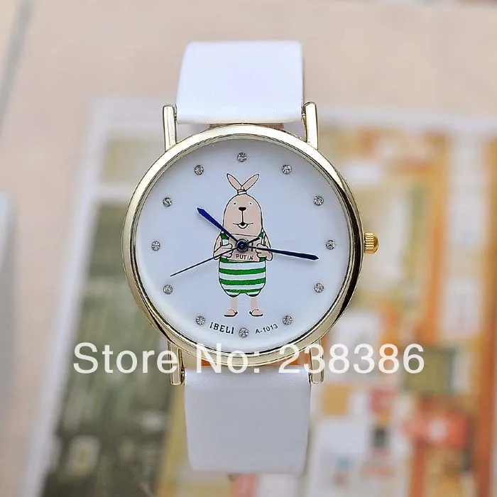 TGJW314 Fashion Ladies &amp Girls Watch Quartz PU Leather With Lovely Cute Rabbit in the Watch-face 3 Color To Choose | Наручные часы