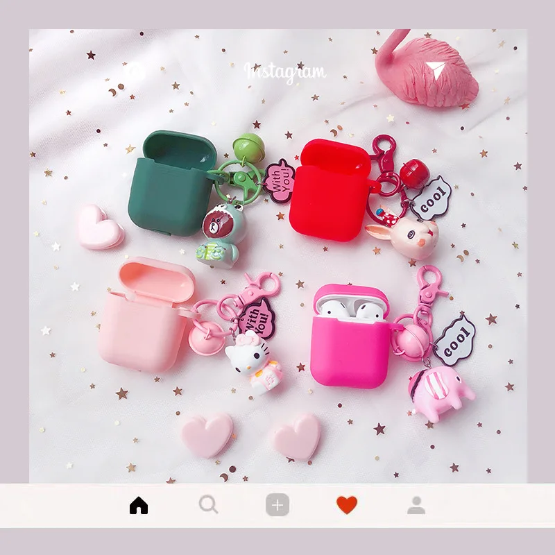 

Cute Silicone Case Earphones For Apple Airpods Bluetooth Headphone Protective Skin Cover Cartoon Box Animal Keychain