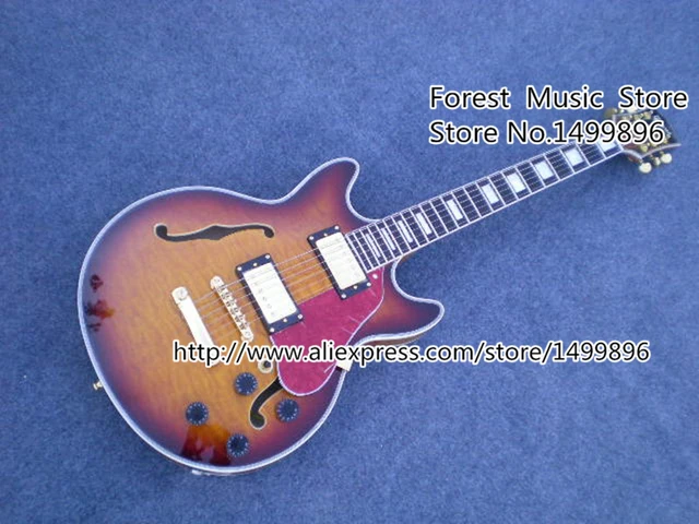 Cheap Top Quality Musical Instrument Vintage Sunburst Tiger Flame Chinese ES-335 Electric Jazz Guitars Kits Lefty Available