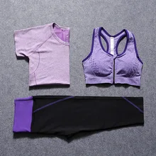 3 шт., комплекты одежды для йоги, для спортзала, фитнеса, бега, набор, Быстросохнущий Спортивный бюстгальтер, футболка, 7, укороченные штаны, для женщин, Бодибилдинг