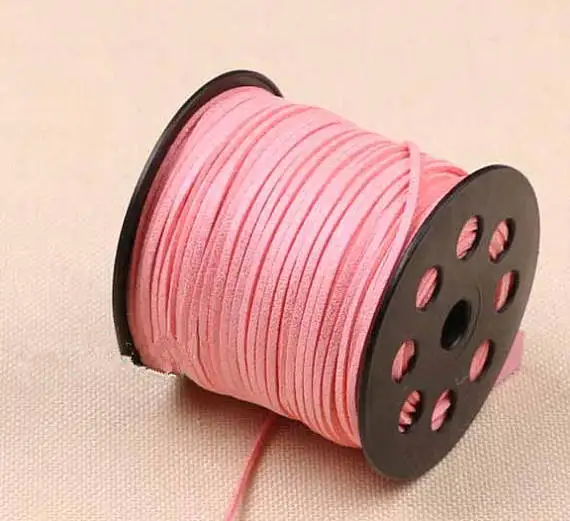 Free Shipping 100Yds Glitter Metallic Pink Flat faux Leather Suede Cord