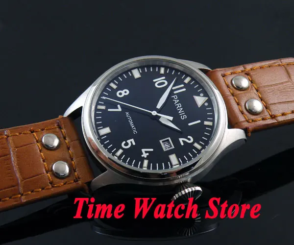 

Parnis watch 47mm Black dial white mark Luminous Automatic movement deployant style clasps Men's watch P38