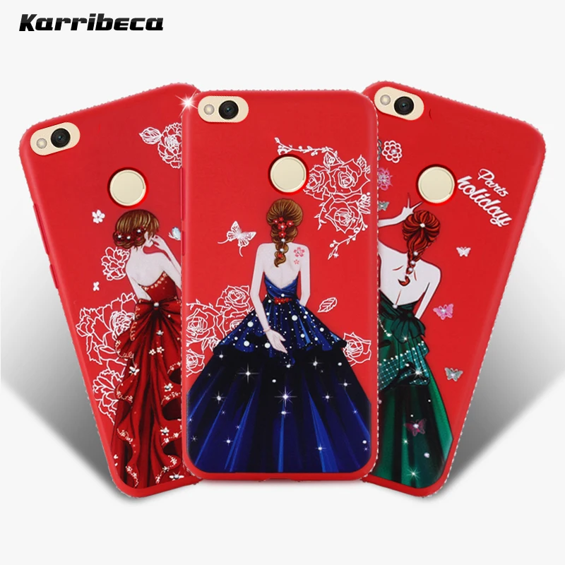 

Goddess girl dress silicone case for xiaomi redmi 4x 5.0"screen hoesje funda coque diamond rhinestone tpu cover etui tok kryt