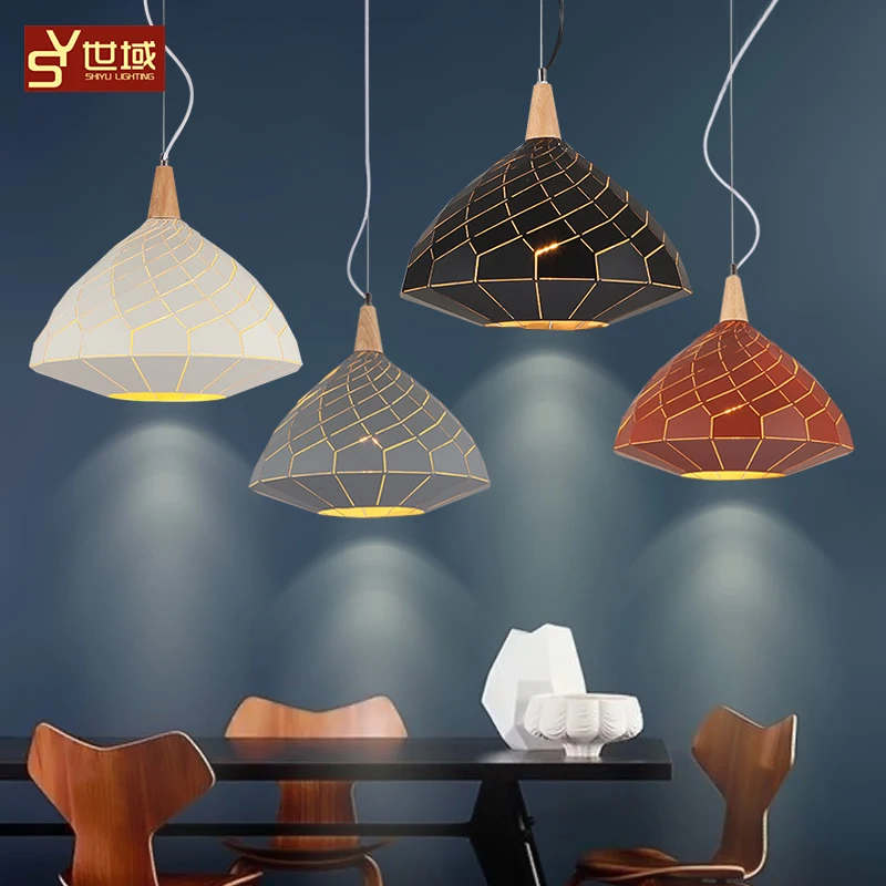 

Fashion Colorful Modern Wood Pendant Lights Lamparas Minimalist design shade Luminaire Dining Room Lights Pendant Lamp