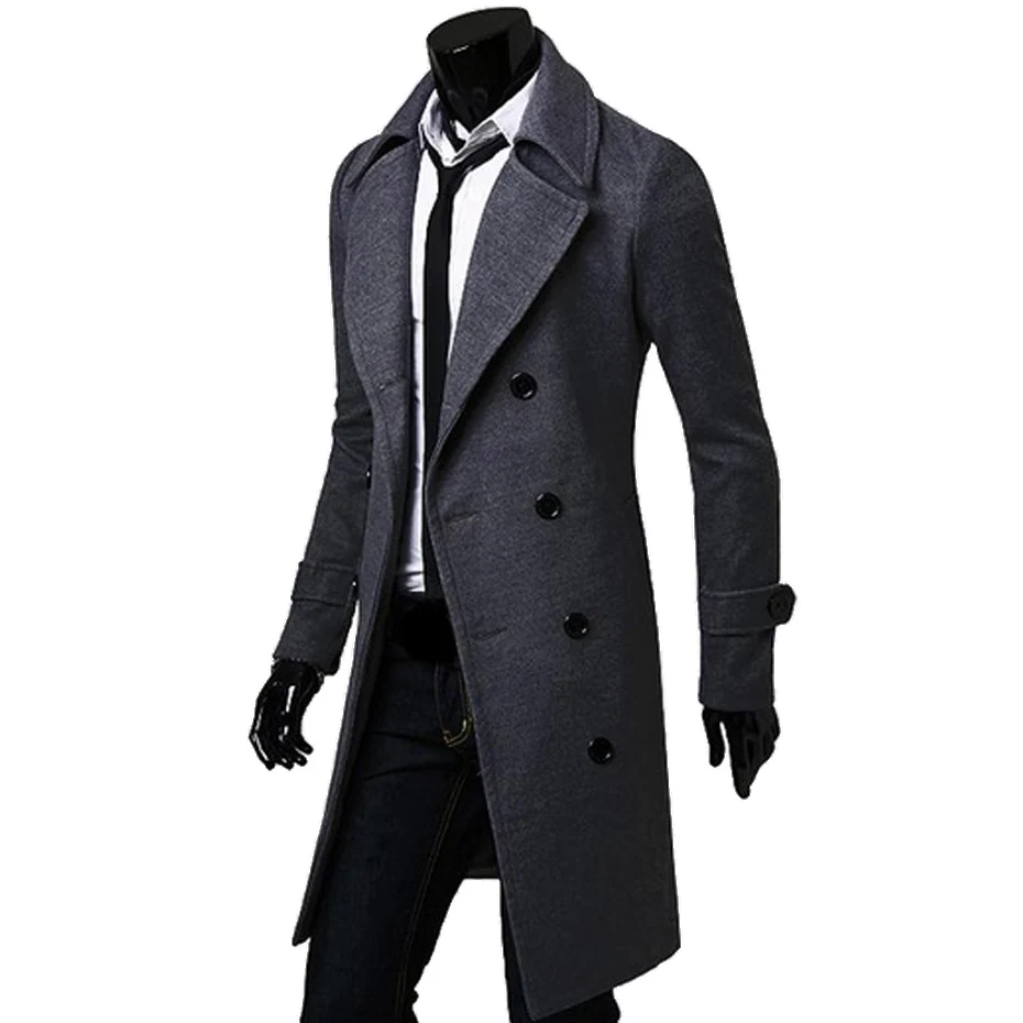 ZOGAA Новое мужское шерстяное пальто, двубортное Мужское пальто с длинным рукавом, мужское пальто, зимнее тонкое однотонное пальто