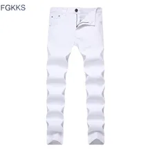 FGKKS новые мужские тонкие джинсы деловые повседневные Эластичные Обтягивающие джинсы однотонные джинсовые брюки мужские модные брендовые брюки