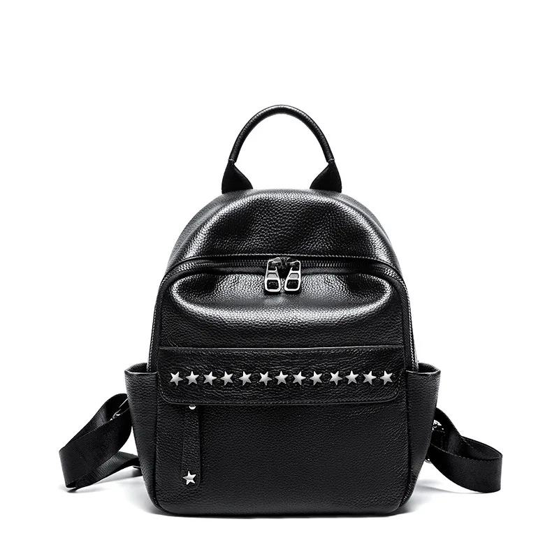 

Simple trendy fashion backpack women luxury brand new high-quality stars decorated wild large-capacity soft leather travel bag