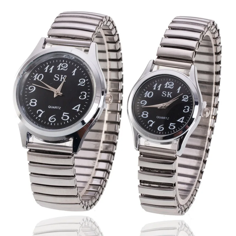 Fashion Watches for Women Men Clear Round Dial Metal Elastic Watchband