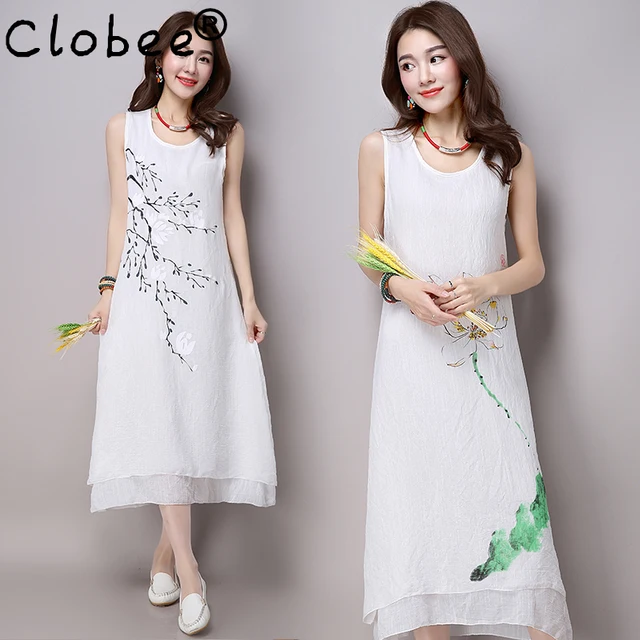 2018 Hot Formal Plus Size Women S Clothing Summer Dress Double Layer 2018 Hot Formal Plus Size Women S Clothing Summer Dress Double Layer Vintage Loose Cotton Linen Sleeveless