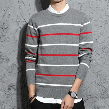 

2019 New Fashion Cashmere Sweater Mens Pullover Striped Slim Fit Jumpers Knitred Woolen Autumn Korean Style Casual Men Clothes