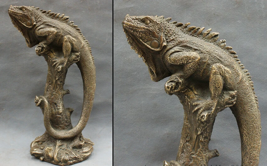 

xiuli 002671 14" Chinese Bronze Reptiles Wild Lizard Cabrite On Tree Statue Animals Sculpture