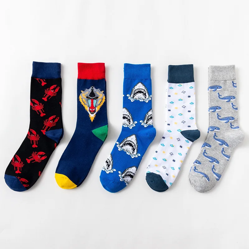 

1 Pair High Quality Men Crew Socks Casual Combed Cotton Breathable Colorful Animal Creative Socks Men Socks