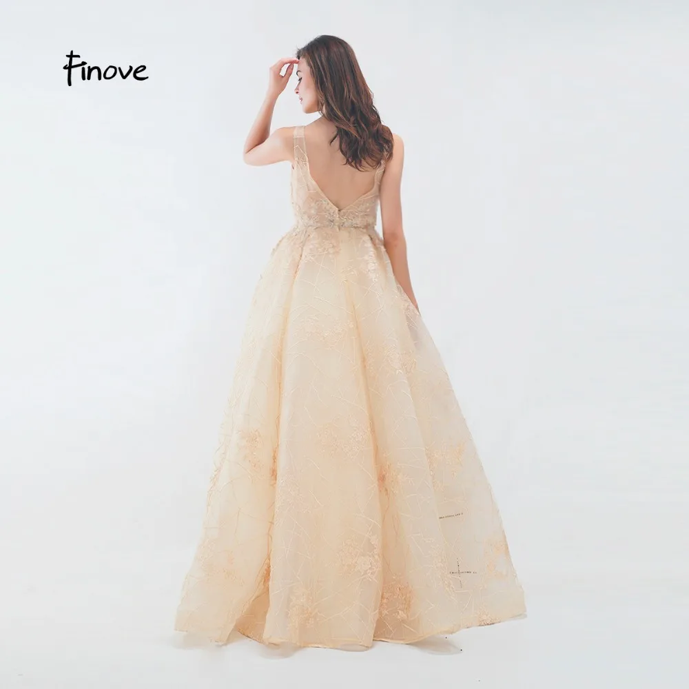 Finove/платье для выпускного вечера, элегантное платье с круглым вырезом, рюшами, открытой спиной, аппликацией ШАМБРЕ, вышивкой, для формальной вечеринки, женское платье, vestido de fiesta