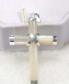 

Jewelr 005229 White Shell Mother of Pearl Cross 18KWGP Pendant with Necklace