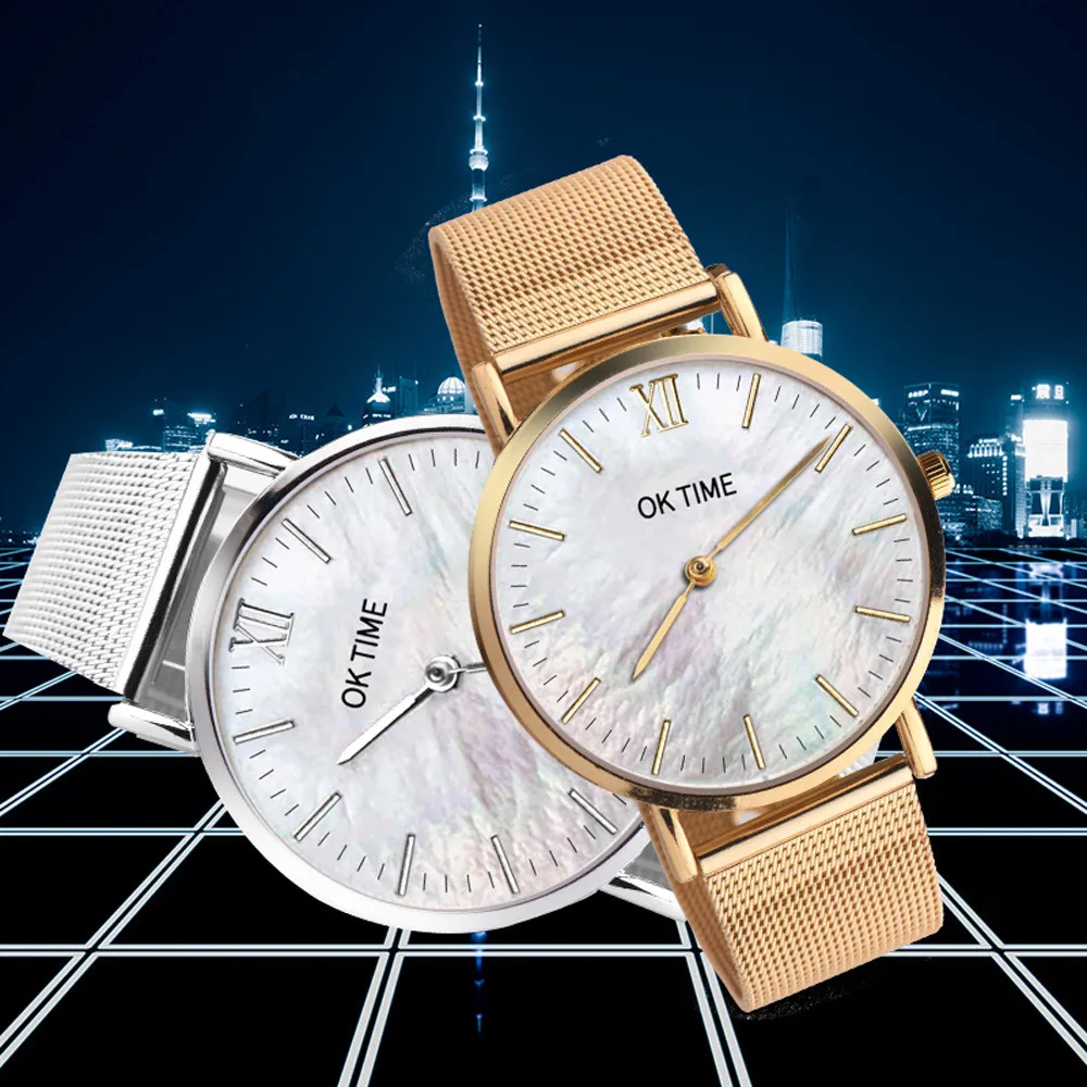 

OKTIME Stainless Steel Ultra Thin Men's Women Watches 1PCS Simple Pattern seal Roman numerals dial Luxury Casual Quartz Watch