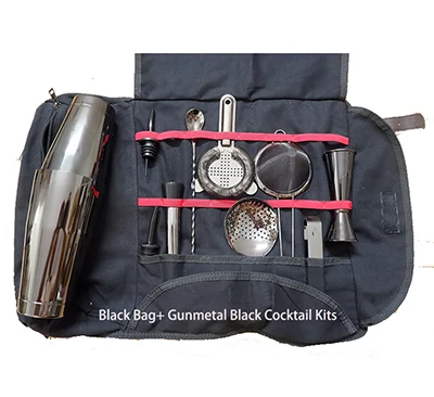 Шейкер для коктейлей набор бармена комплект сумка, барный набор инструментов для путешествий, полностью мягкий, один размер, черный - Цвет: Bag with tools