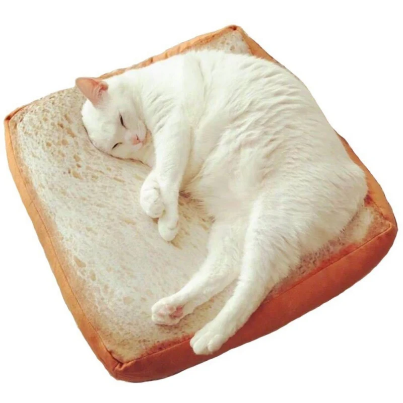 

Pet Bed Soft Quilted Cat Cushion Mat Simulated Creative Toast Cat Bed for Animal Catty and Doggy Sleeping Playing
