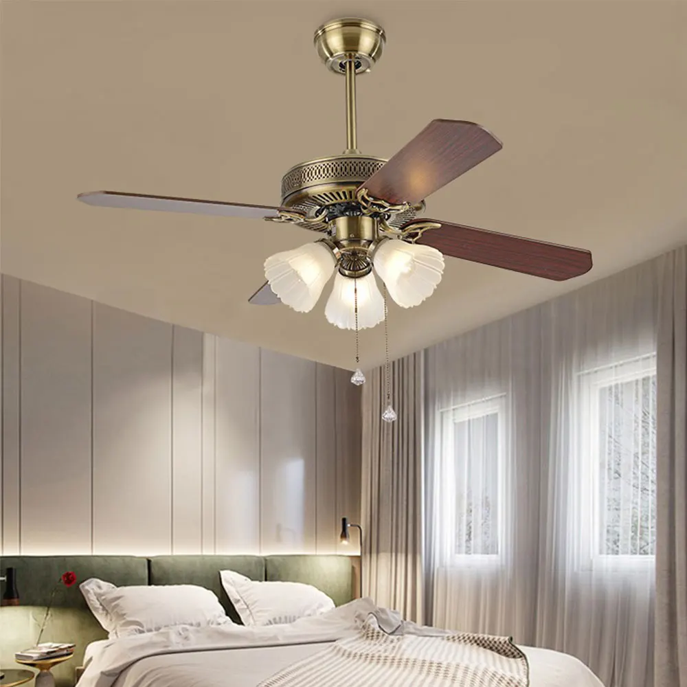 American Vintage Ceiling Fan With Lights Remote Control Ventilador De Techo 220 Volt Bedroom Ceiling Light Fan Lamp E27 Bulbs
