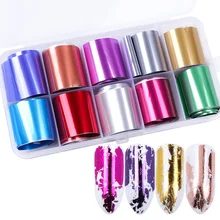 10 рулонов/набор Фольга для ногтей переводные наклейки лазерный голографический градиентный мрамор металлик обертывания Маникюр украшения для ногтей TR934