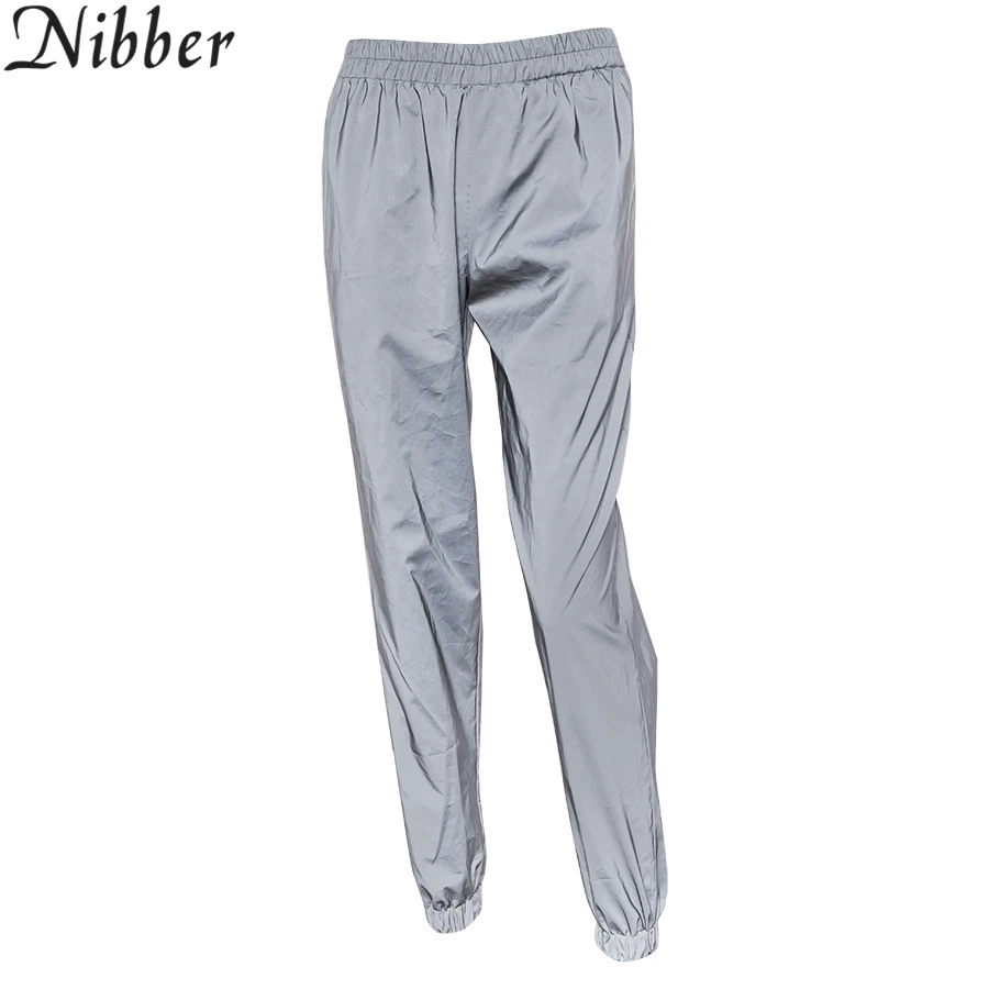 Nibber2019 Светоотражающие Повседневные Брюки Для Женщин, Модные летние серые брюки средней длины, свободные шаровары, офисные Женские однотонные Клубные брюки