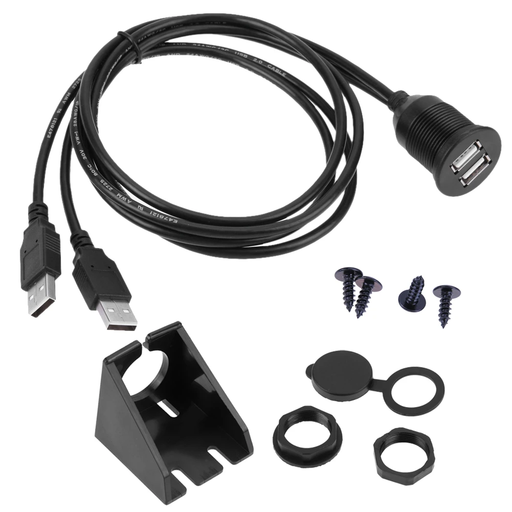 1x 3FT/6FT Car Dashboard Flush Mount Dual USB 2.0 A Socket Extension Lead Panel Connector Cable Cord Cable Length: 1m Lysee Data Cables 