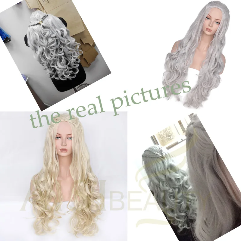 AISI belleza peluca sintética ondulado largo gris Cosplay PELUCAS CABELLO para mujeres Dragon of Mother disfraz pelucas con alta resistencia