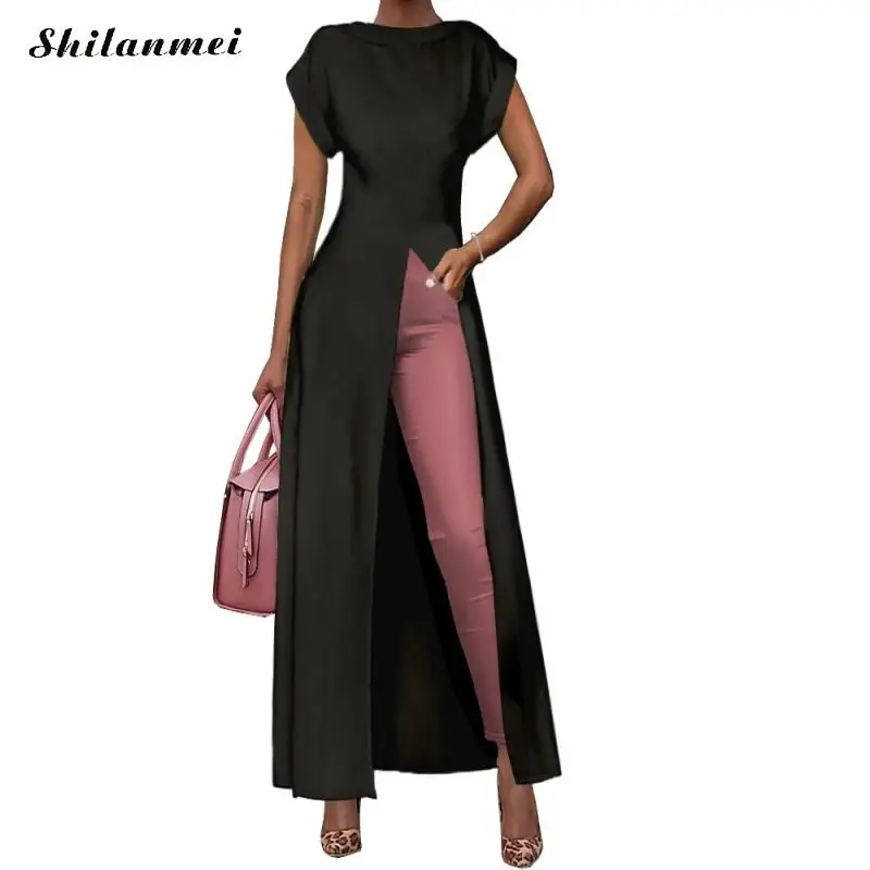 

2019 New Summer Women Classic High Split Short Batwing Sleeve Maxi Dresses Fashion Women Long Party Dress Solid Elegant Vestidos