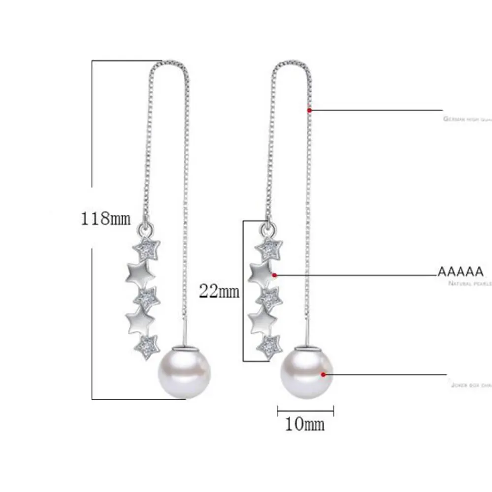 Anenjery, 925 пробы, серебряные серьги, 5 шт, звезда, циркон, имитация жемчуга, длинные серьги с кисточками, ушные линии, серьги, brincos, S-E270