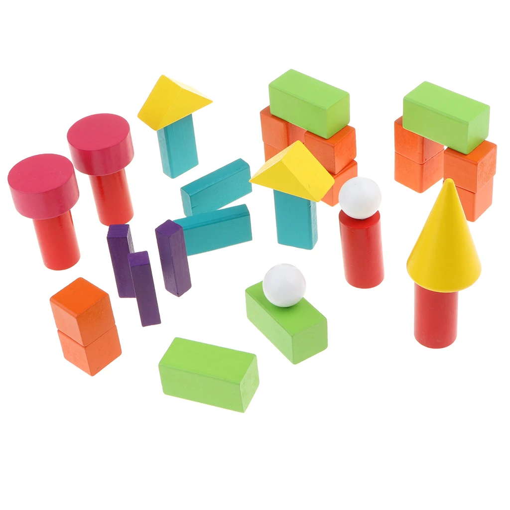 Pack of 32 Wooden Geometric Solids 3D Geometry Block Mathematics Educational Toys Student Math Manipulatives