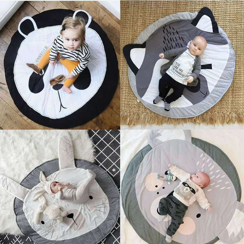 Baby Play Mats Pad Cute Cartoon Animals Kids Crawling Blanket Newborn Infant Soft Sleeping Mat Round Carpet Rug Toys Mat