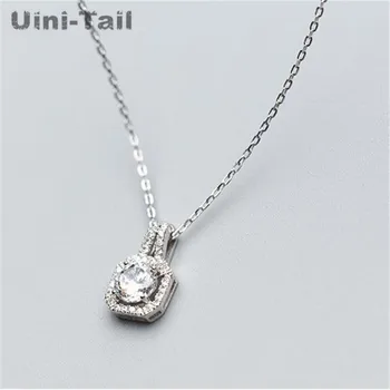 

Uini-Tail hot new 925 sterling silver short necklace Korean shiny pendant ladies simple clavicle chain jewelry high quality