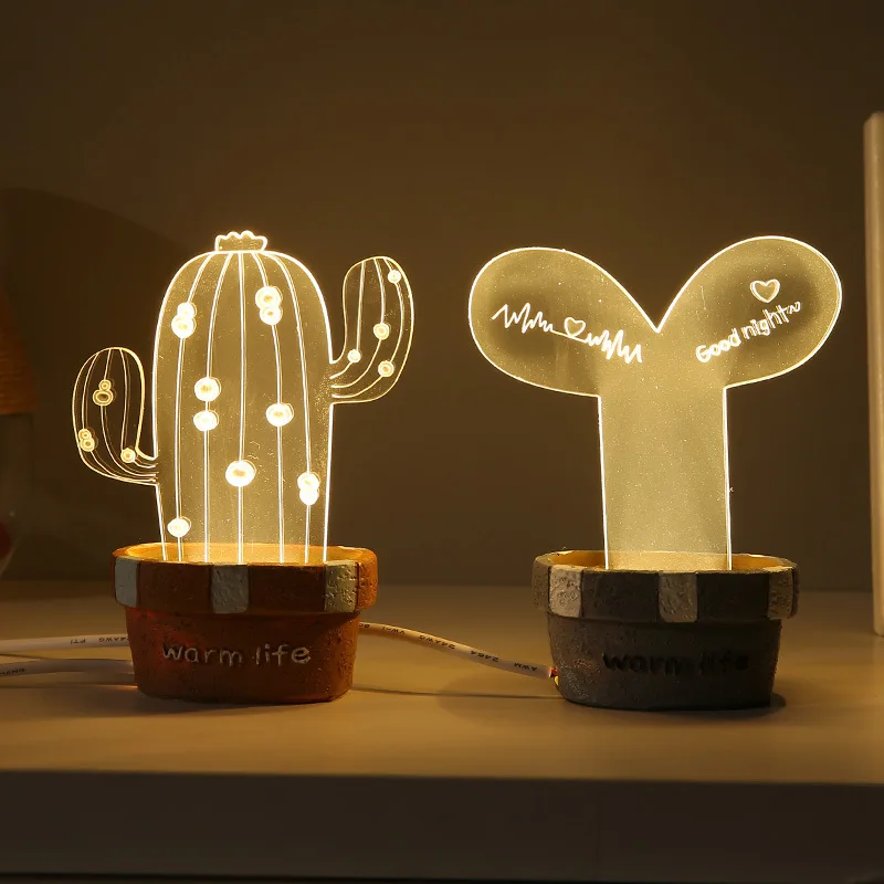 

Acrylic Cactus Led Table Lamp Light for Baby Children Kids Gift Cartoon Decorative USB Lighting Bedside Desk Bedroom Living Room