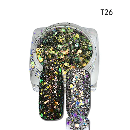 1 шт., Новое поступление, Шестигранная форма, смешанные цвета, для дизайна ногтей, блеск, пигмент, 3D, для красоты, лак, советы для украшения ногтей, LAT25-31 - Цвет: T26