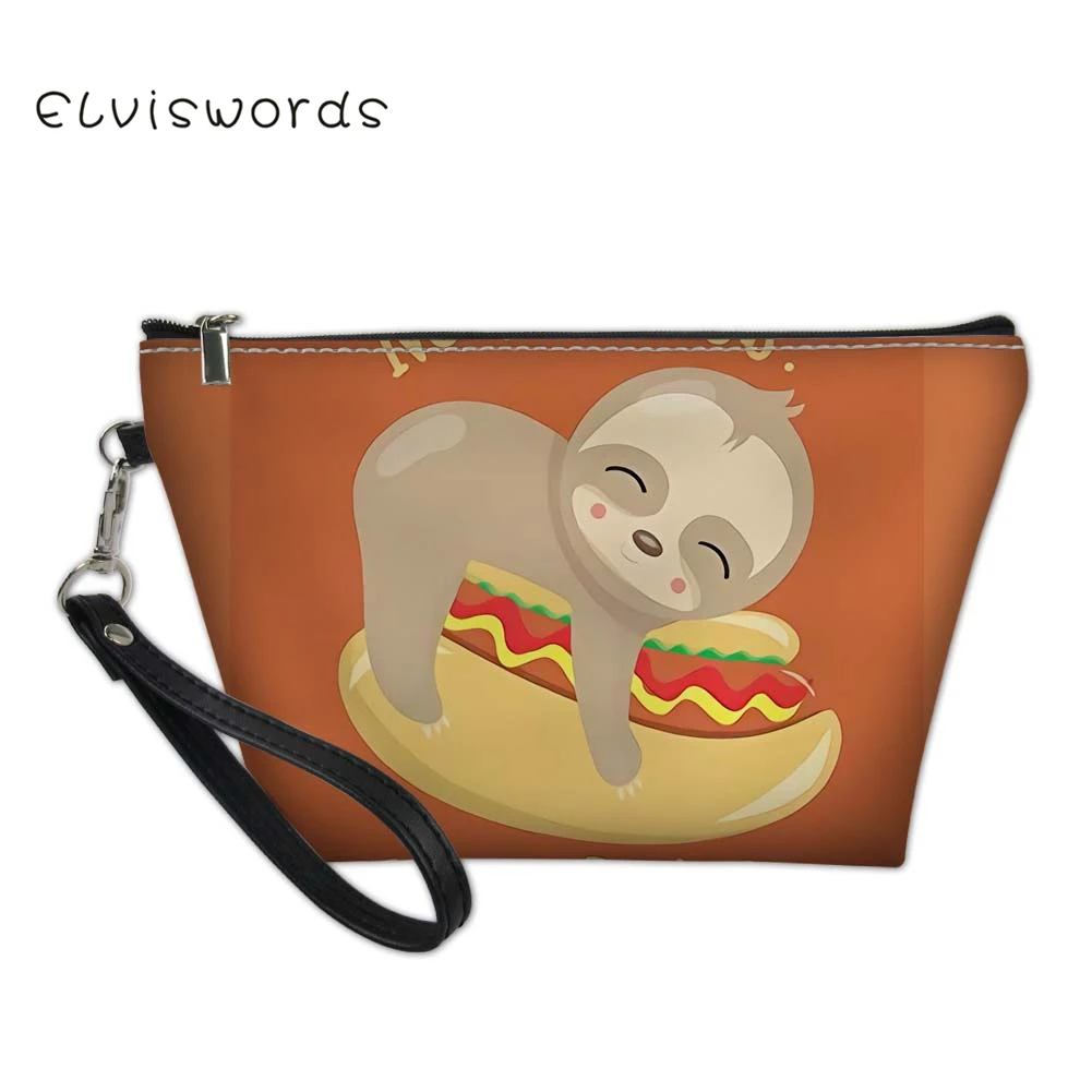 

ELVISWORDS Cosmetic Bag Tree Sloth Printed Functional Cute Women Fashion Leather Travel Make Up Necessaries Pouch Toiletry Kit