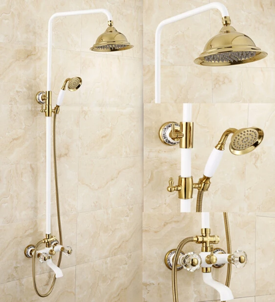 Luxury High Quality Gold & white Bathroom Rainfall Shower Set, Shower Faucet Euro style Bath