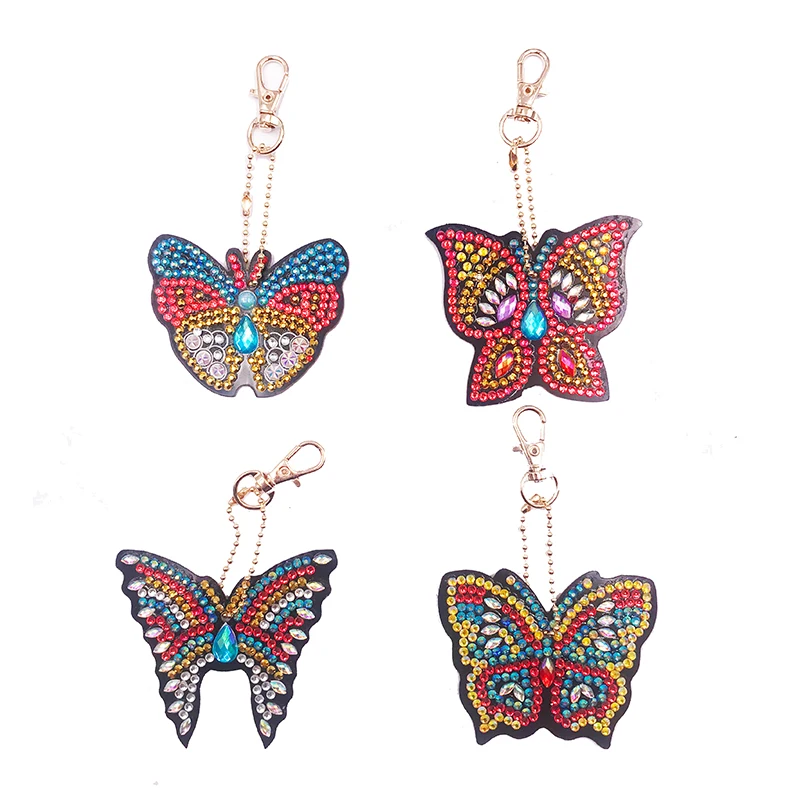 

4pcs DIY Diamond Key Chain Special Shaped Diamond Painting Animal Butterfly Keyring Keychains Cross Stitch Women Bag Key Chain