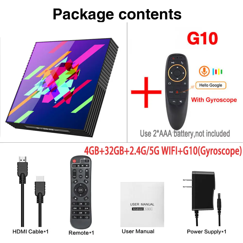 Android TV Box Rockchip 4GB 64GB 2.4/5.0G Dual BT WiFi 4K Google Play Youtube Smart TV Box Android 9.0 PK H96MAX RK3318 - Color: 4GB 32GB G10-Gyro